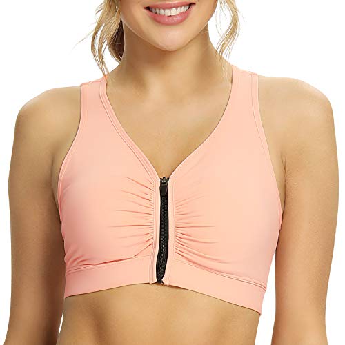Cevapro Sujetador deportivo para mujer, sujeción fuerte, con cremallera, sin aros e insertos para yoga, fitness, deporte y entrenamiento rosa M Cevapro Sujetador deportivo para mujer, sujeción fuerte, con cremallera, sin aros e insertos para yoga, fitness, deporte y entrenamiento rosa M