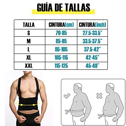 CFR Cinturón de Apoyo para Espalda, Faja Lumbar para Hombres y Mujeres, Elástico Ajustable, Correas Removibles, Apoyo Lumbar, Dolor de Espalda Baja, Ideal para Gym, Ejercicio y Entrenamiento Cardio S