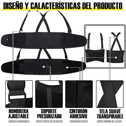 CFR Cinturón de Apoyo para Espalda, Faja Lumbar para Hombres y Mujeres, Elástico Ajustable, Correas Removibles, Apoyo Lumbar, Dolor de Espalda Baja, Ideal para Gym, Ejercicio y Entrenamiento Cardio S