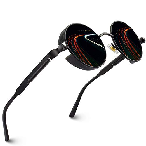 CGID E72 Steampunk estilo retro inspirado círculo metálico redondo gafas de sol polarizadas para hombres