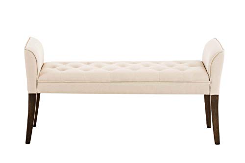 Chaise Longue Cleopatra con Tapizado de Tela I Banco Largo Acolchado en Estilo Chesterfield I Silla Larga I Color:, Color:Crema, Color del Marco:Envejecido Oscuro