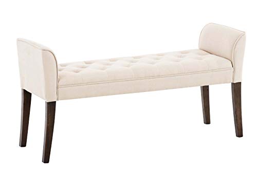 Chaise Longue Cleopatra con Tapizado de Tela I Banco Largo Acolchado en Estilo Chesterfield I Silla Larga I Color:, Color:Crema, Color del Marco:Envejecido Oscuro