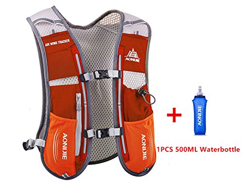 Chaleco mochila multifunción AONIJIE de 5 l, ideal para deportes al aire libre, acampadas, ciclismo, carreras, alpinismo o senderismo, incluye 1 botella de agua de 500 ml, naranja