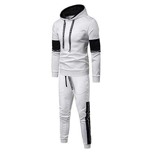 chándal Completo para Hombre, Moda Slim fit otoño e Invierno Conjunto Deportivo de Manga Larga Casual Sudadera con Capucha + Pantalones Deportivos Conjuntos (L, Blanco)