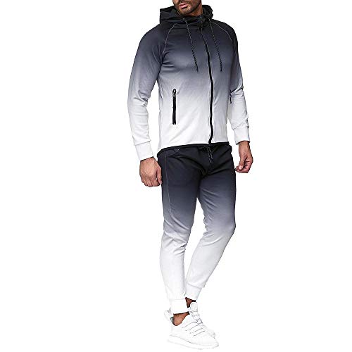 chándal Completo para Hombre, otoño e Invierno Slim fit Traje Deportivo Casual para Hombre de Cremallera Moda Manga Larga Chandal Sudadera con Capucha y Pantalones Conjunto