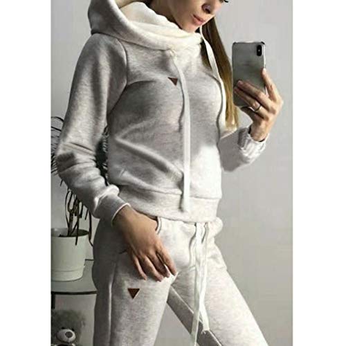 Chándal de 2 piezas para mujer, con manga larga, forro cálido, sudadera con capucha y pantalón deportivo de running, S-5XL gris XL Chándal de 2 piezas para mujer, con manga larga, forro cálido, sudadera con capucha y pantalón deportivo de running, S-5XL gris XL