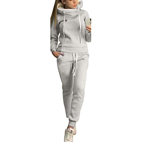 Chándal de 2 piezas para mujer, con manga larga, forro cálido, sudadera con capucha y pantalón deportivo de running, S-5XL gris XL Chándal de 2 piezas para mujer, con manga larga, forro cálido, sudadera con capucha y pantalón deportivo de running, S-5XL gris XL