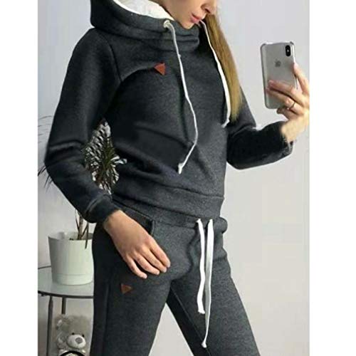 Chándal de 2 piezas para mujer, con manga larga, forro cálido, sudadera con capucha y pantalón deportivo de running, S-5XL Negro L Chándal de 2 piezas para mujer, con manga larga, forro cálido, sudadera con capucha y pantalón deportivo de running, S-5XL Negro L