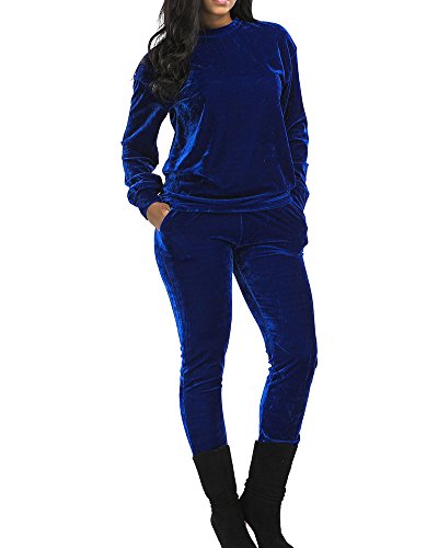 Chandal De La Mujer Costura Deportiva Manga Larga Trajes Conjunto De Fitness Deporte Zafiro XL