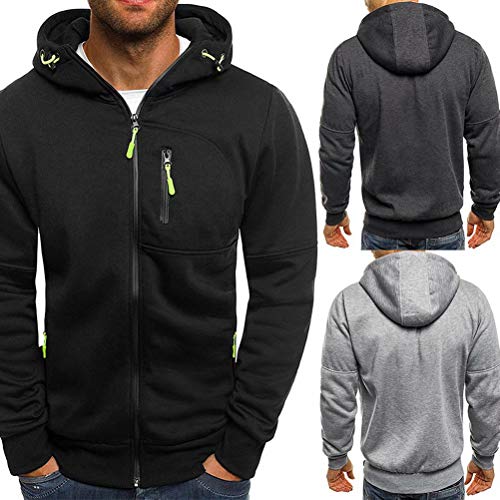 Chaqueta con Capucha de Hombre Ropa Estilo Deportivo Sudadera Cierre de Cremallera Abrigo Casual de Cuello Elevado Extragrande Invierno para Hombres (Gris Oscuro, L)