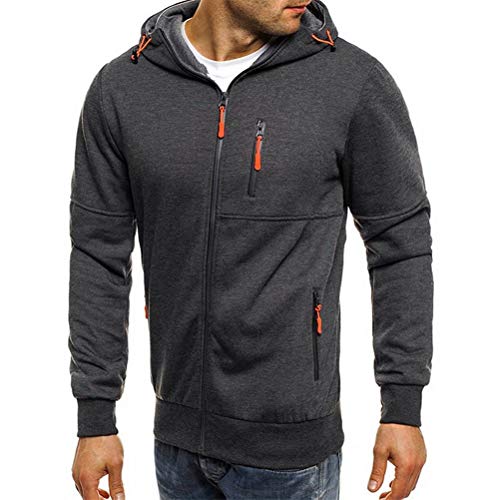 Chaqueta con Capucha de Hombre Ropa Estilo Deportivo Sudadera Cierre de Cremallera Abrigo Casual de Cuello Elevado Extragrande Invierno para Hombres (Gris Oscuro, L)