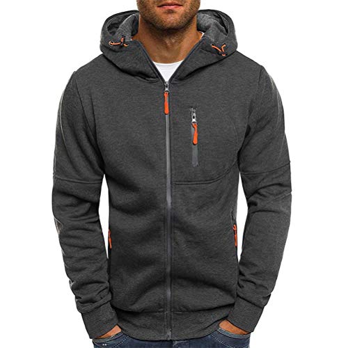 Chaqueta con Capucha de Hombre Ropa Estilo Deportivo Sudadera Cierre de Cremallera Abrigo Casual de Cuello Elevado Extragrande Invierno para Hombres (Gris Oscuro, L)