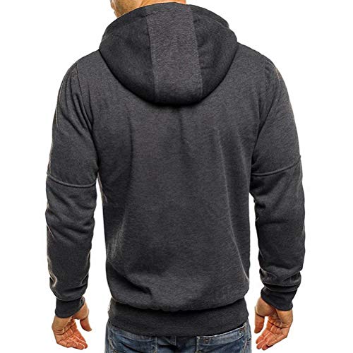 Chaqueta con Capucha de Hombre Ropa Estilo Deportivo Sudadera Cierre de Cremallera Abrigo Casual de Cuello Elevado Extragrande Invierno para Hombres (Gris Oscuro, L)