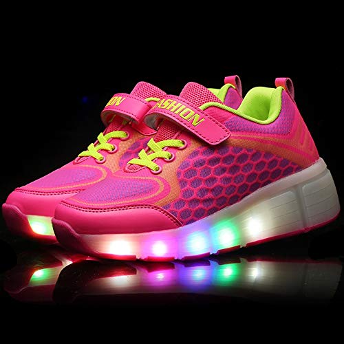 Charmstep Unisex Niños LED Parpadea Zapatos con Ruedas, Ajustable Rueda Automática Aire Libre Patines Deportes Zapatillas Niño Niña,Pink,33EU