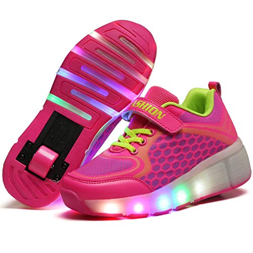 Charmstep Unisex Niños LED Parpadea Zapatos con Ruedas, Ajustable Rueda Automática Aire Libre Patines Deportes Zapatillas Niño Niña,Pink,33EU