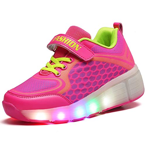 Charmstep Unisex Niños LED Parpadea Zapatos con Ruedas, Ajustable Rueda Automática Aire Libre Patines Deportes Zapatillas Niño Niña,Pink,33EU