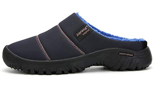 ChayChax Invierno Zapatillas de Estar por Casa para Mujer Hombre Memoria Espuma Pantuflas Antideslizante Impermeable Zapatilla de Interior Exterior Forro Calentar Zuecos, Azul Oscuro, 45 EU