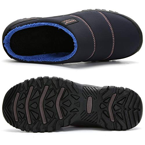 ChayChax Invierno Zapatillas de Estar por Casa para Mujer Hombre Memoria Espuma Pantuflas Antideslizante Impermeable Zapatilla de Interior Exterior Forro Calentar Zuecos, Azul Oscuro, 45 EU