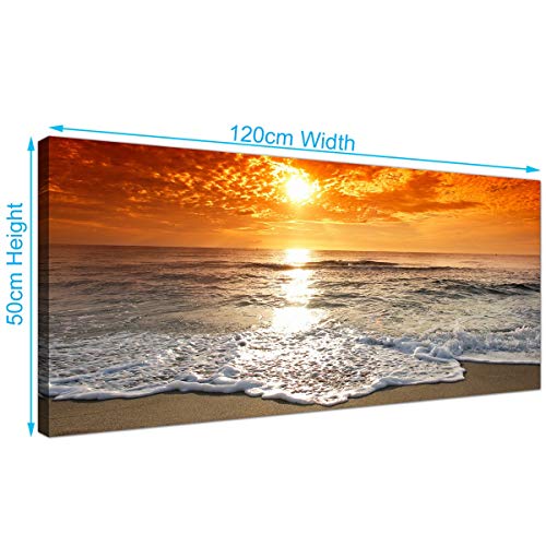 Cheap Canvas Pictures of a Tropical Beach Sunset for your Bedroom - Panoramic Seaside Wall Art - 1152 - WallfillersÃ‚Â® by Wallfillers