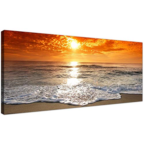 Cheap Canvas Pictures of a Tropical Beach Sunset for your Bedroom - Panoramic Seaside Wall Art - 1152 - WallfillersÃ‚Â® by Wallfillers