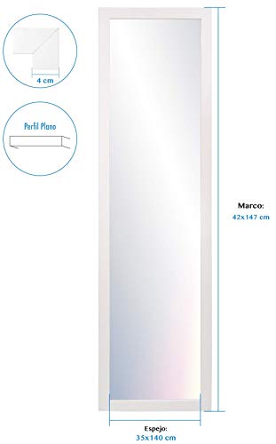 Chely Intermarket, Espejo de Pared Cuerpo Entero 35x140cm(Marco Exterior 42x147cm) MOD-128(Blanco-Liso) Forma Rectangular | Decoración de salón, recibidor, Dormitorio (128-35x140-6,15) Chely Intermarket, Espejo de Pared Cuerpo Entero 35x140cm(Marco Exterior 42x147cm) MOD-128(Blanco-Liso) Forma Rectangular | Decoración de salón, recibidor, Dormitorio (128-35x140-6,15)