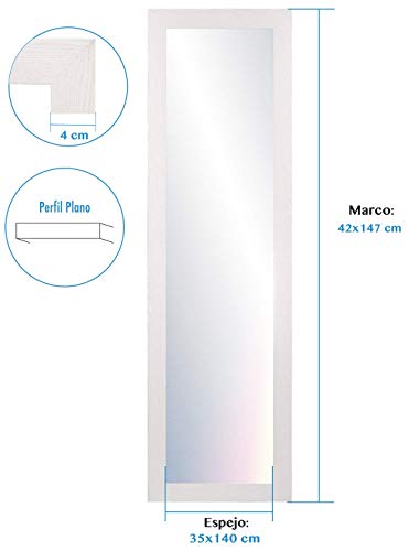 Chely Intermarket, Espejos de Pared Cuerpo Entero 35x140 cm (Marco Exterior 42x147 cm)(Blanco Raya) MOD-128 | Forma Rectangular | Dormitorio, Acabado Elegante, Ideal para decoración.(128-35x140-6,15)