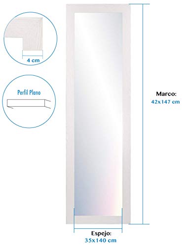 Chely Intermarket, Espejos de Pared Cuerpo Entero 35x140 cm (Marco Exterior 42x147 cm)(Blanco Raya) MOD-128 | Forma Rectangular | Dormitorio, Acabado Elegante, Ideal para decoración.(128-35x140-6,15)