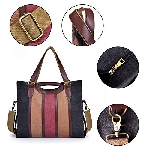 CHEREEKI Bolsos de Mujer, Bolso para Mujer Grande a Rayas de Lona Bolsos para Viajes Escolares de Negocios (MultiColor-2)