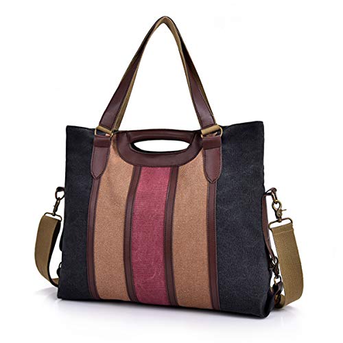 CHEREEKI Bolsos de Mujer, Bolso para Mujer Grande a Rayas de Lona Bolsos para Viajes Escolares de Negocios (MultiColor-2)