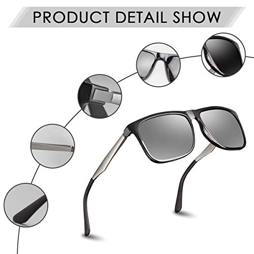 CHEREEKI Gafas de Sol Hombre Mujer Polarizadas UV400 Protection Clásico Retro Gafas (Plata)