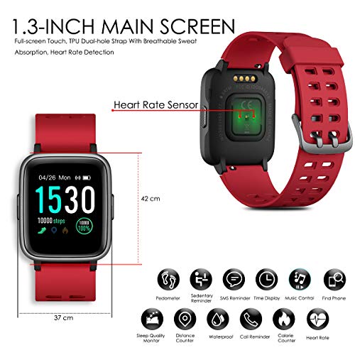 CHEREEKI Reloj Deportivo, IP68 Reloj Inteligente 1.3" con Monitor de Ritmo Cardíaco, Pulsera Actividad para Xiaomi Detecta Datos de Ejercicios de Interior como Saltar la Comba, Correr en Cinta, etc