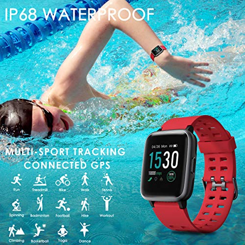 CHEREEKI Reloj Deportivo, IP68 Reloj Inteligente 1.3" con Monitor de Ritmo Cardíaco, Pulsera Actividad para Xiaomi Detecta Datos de Ejercicios de Interior como Saltar la Comba, Correr en Cinta, etc