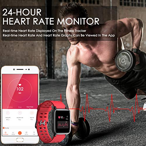 CHEREEKI Reloj Deportivo, IP68 Reloj Inteligente 1.3" con Monitor de Ritmo Cardíaco, Pulsera Actividad para Xiaomi Detecta Datos de Ejercicios de Interior como Saltar la Comba, Correr en Cinta, etc