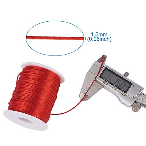 Cheriswelry, 109 yardas/rollo de 1,5 mm de nailon, cordón de cuentas de macramé sedoso rojo, hilo de nailon trenzado para pulsera, collar de joyería, fabricación de nudos chinos artesanías Cheriswelry, 109 yardas/rollo de 1,5 mm de nailon, cordón de cuentas de macramé sedoso rojo, hilo de nailon trenzado para pulsera, collar de joyería, fabricación de nudos chinos artesanías