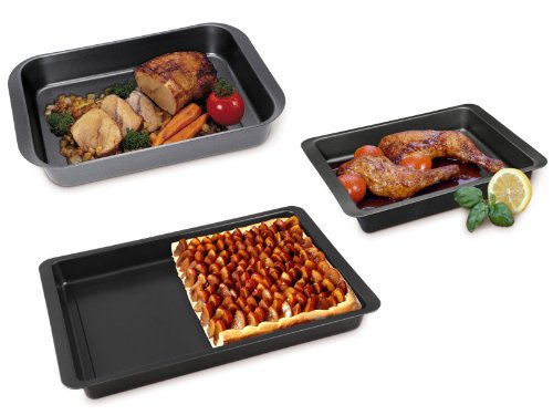CHG 9905-104 - Juego de 3 bandejas Altas para Horno, Color Gris Oscuro Metalizado CHG 9905-104 - Juego de 3 bandejas Altas para Horno, Color Gris Oscuro Metalizado