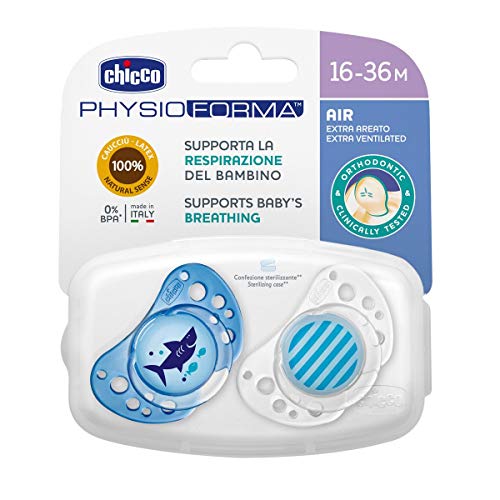 Chicco Physio Air - Pack de 2 chupetes de látex/caucho para 16-36 meses, color azul