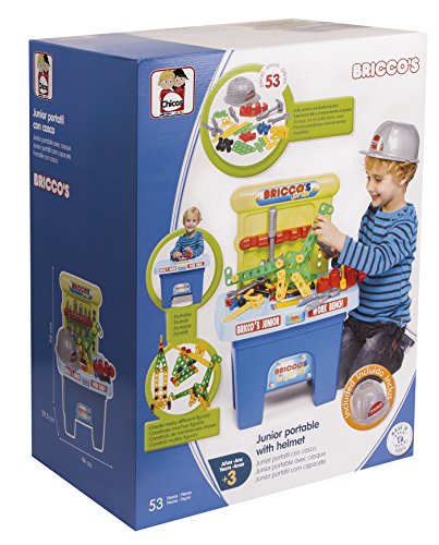 Chicos- Bricco's Junior, Banco de Trabajo de Juguete con Casco y 53 Accesorios más Incluidos, a Partir de 3 Años, Multicolor, Medidas: 44 x 29.5 x 58 cm (12062) , color/modelo surtido