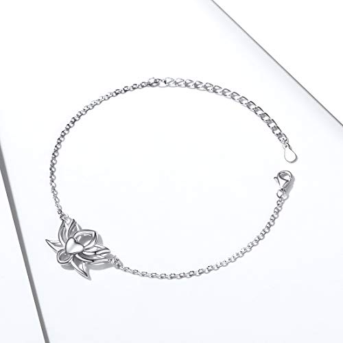 ChicSilver Flor Lotus Yoga Budista Corazón Cadena Ajustable Fina para Muñecas Pulseras Modernas para Mujeres y Muchachas Plata de Ley 925 Oro Blanco ChicSilver Flor Lotus Yoga Budista Corazón Cadena Ajustable Fina para Muñecas Pulseras Modernas para Mujeres y Muchachas Plata de Ley 925 Oro Blanco