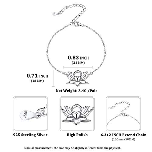 ChicSilver Flor Lotus Yoga Budista Corazón Cadena Ajustable Fina para Muñecas Pulseras Modernas para Mujeres y Muchachas Plata de Ley 925 Oro Blanco ChicSilver Flor Lotus Yoga Budista Corazón Cadena Ajustable Fina para Muñecas Pulseras Modernas para Mujeres y Muchachas Plata de Ley 925 Oro Blanco