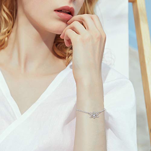 ChicSilver Flor Lotus Yoga Budista Corazón Cadena Ajustable Fina para Muñecas Pulseras Modernas para Mujeres y Muchachas Plata de Ley 925 Oro Blanco ChicSilver Flor Lotus Yoga Budista Corazón Cadena Ajustable Fina para Muñecas Pulseras Modernas para Mujeres y Muchachas Plata de Ley 925 Oro Blanco