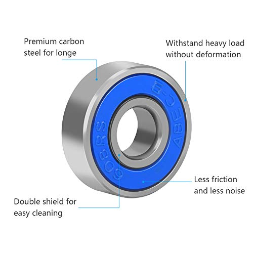 CHIFOOM Cojinetes de Bolas de Ranura Profunda 30pcs 608RS Rodamientos de Skate sin Fricción en M Iniatura Longboard Rodillo Hecho de Acero al Carbono Scooter para Patines en Línea 40 * ABEC-9