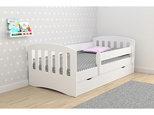 Children's Beds Home Single Bed Classic 1 - para niños Niños Niños pequeños con cajones y colchón de Espuma de 8 cm Incluido (Blanco, 140x80)