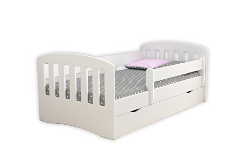 Children's Beds Home Single Bed Classic 1 - para niños Niños Niños pequeños con cajones y colchón de Espuma de 8 cm Incluido (Blanco, 140x80)