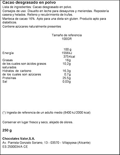 Chocolates Valor Cacao Puro En Polvo, Tamaño Único, Pack de 1 Chocolates Valor Cacao Puro En Polvo, Tamaño Único, Pack de 1