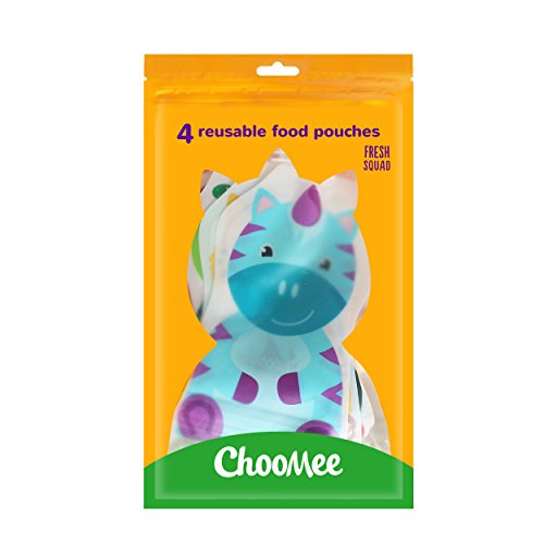ChooMee Bolsitas de alimento reutilizable con una remallera de doble para el bebé 5 Onzas 4 piezas