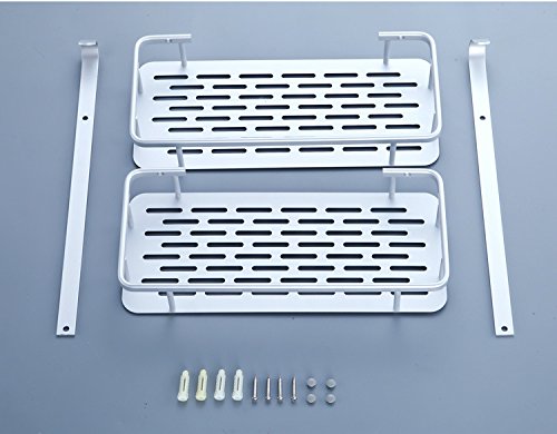 Chrasy Estantería de Baño - Doble Capa Espacio de Almacenamiento Aluminio Soporte de Estante, Rack de Pared con 2 Ganchos para Jabón Champú Limpiador Facial Loción Botella Cuarto de Baño Ducha