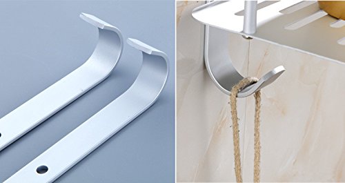 Chrasy Estantería de Baño - Doble Capa Espacio de Almacenamiento Aluminio Soporte de Estante, Rack de Pared con 2 Ganchos para Jabón Champú Limpiador Facial Loción Botella Cuarto de Baño Ducha