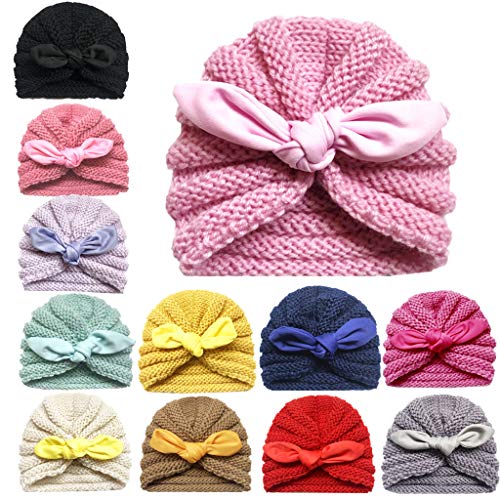 CHSEEA 12PCS Niños Sombrero Beanie Gorras Elásticas Caliente de Punto Arco Venda De Pelo Bebe Vinchas Diadema Turbante Cintas para El Pelo Niñas Accesorios para El Cabello #1