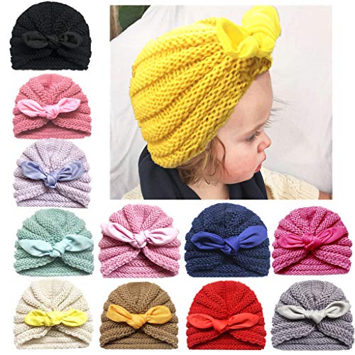 CHSEEA 12PCS Niños Sombrero Beanie Gorras Elásticas Caliente de Punto Arco Venda De Pelo Bebe Vinchas Diadema Turbante Cintas para El Pelo Niñas Accesorios para El Cabello #1