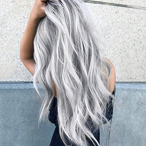 ChuYao Pelucas de degradado negro/plateado para mujeres aspecto y tacto como el pelo real natural negro a gris plateado importado fibra sintética resistente al calor que